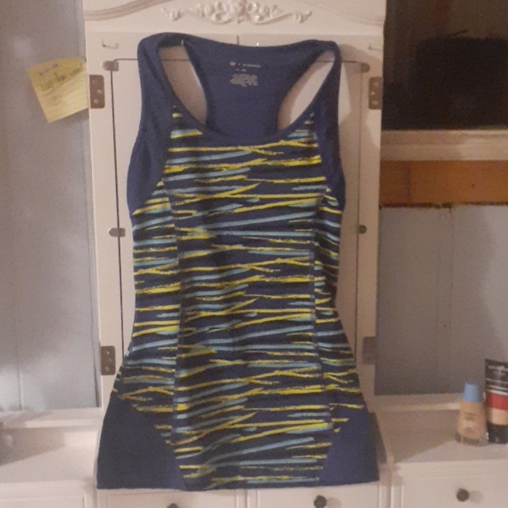 Blue, purple and yellow striped sport tang-top